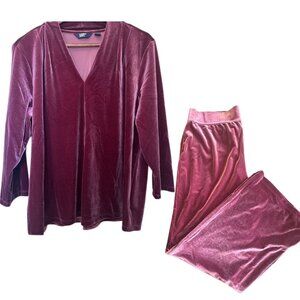 Lands' End Velvet Pyjama Set, Dusty Rose, V-Neck, Holidays, Comfy, NWOT, L 14-16